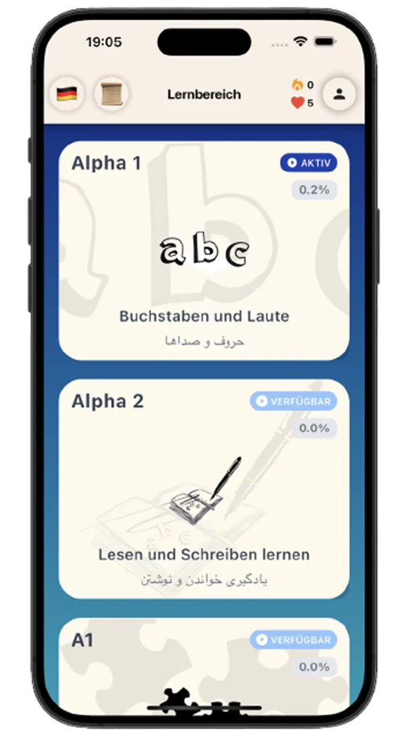 Startbildschirm der App
